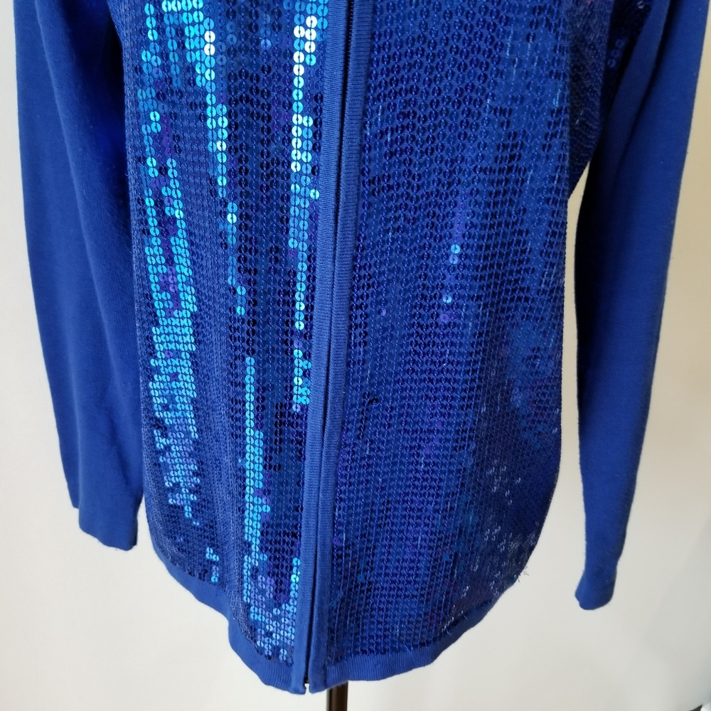 COPY - QUACKER FACTORY Cardigan Royal Blue Sequin Sweater SIZE XS. - Picture 3 of 15